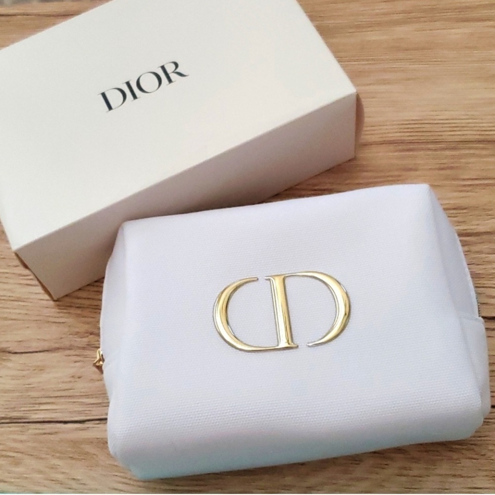 DIOR Beauty Cosmetic Bag – Beige Pouch Clutch – Soft Faux Leather – NEW in Box!